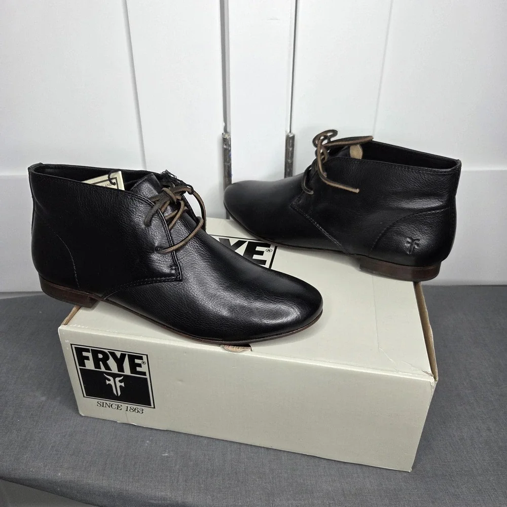Frye NWT Chukka Men's Black Leather Ankle Boots Size 9.5 US